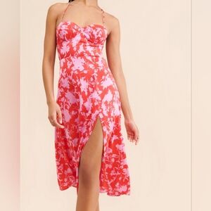 ASTR The Label Scarlet Dress Open Back Red-pink Floral:SIZE-M